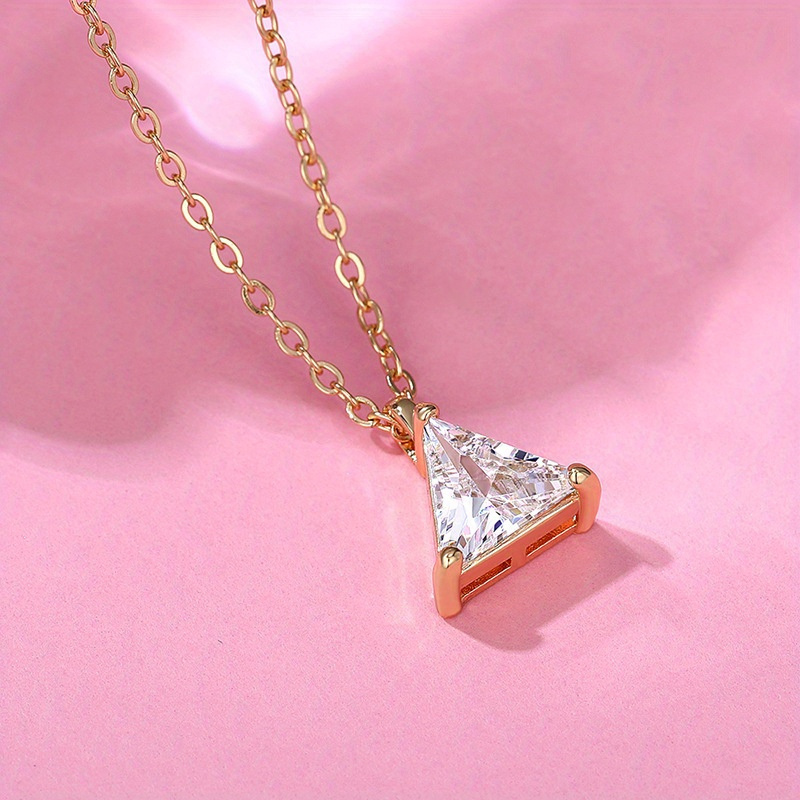 925 Sterling Silver Triangle Pendant Necklace French Classic Style
